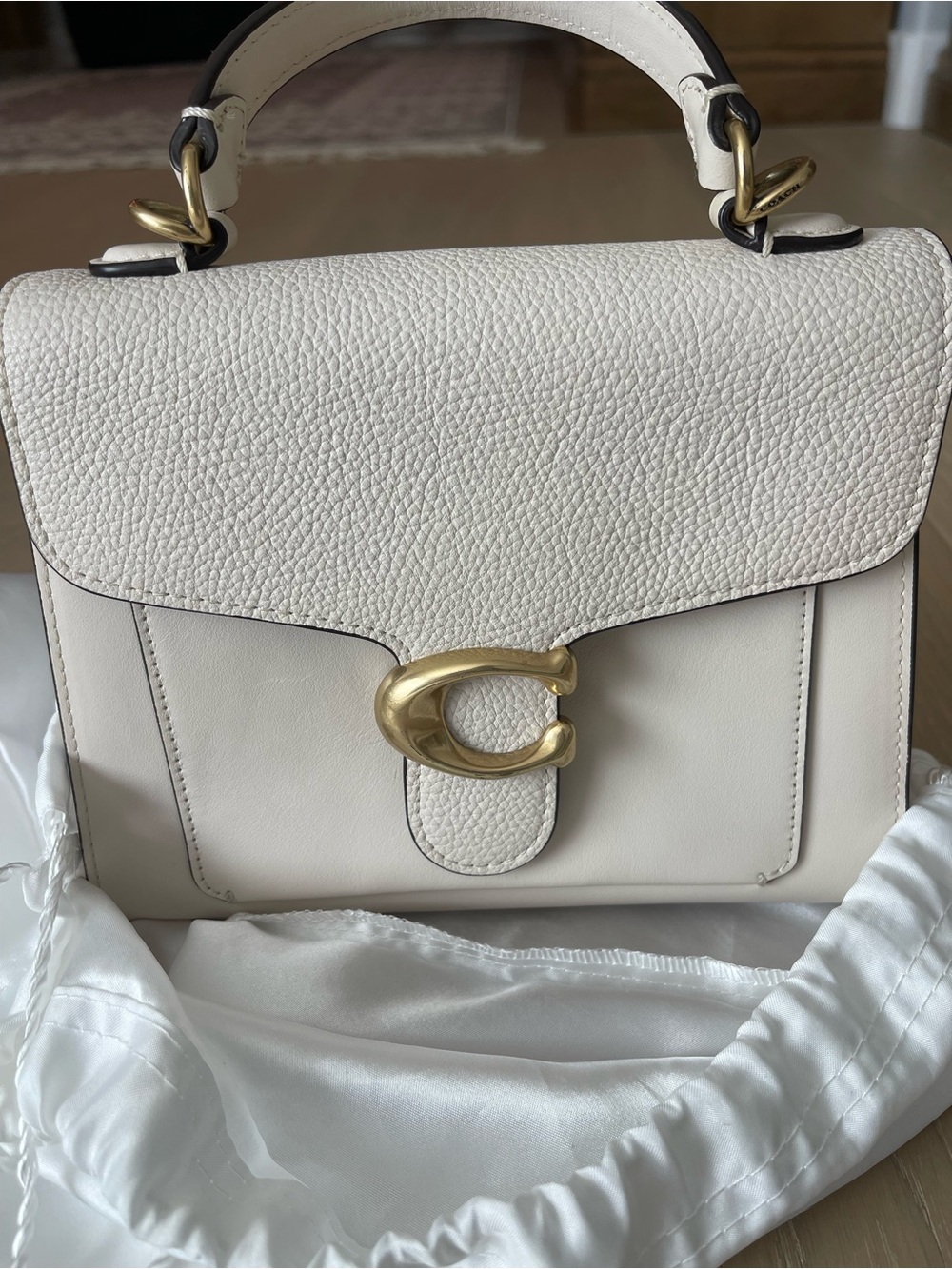 Coach Cream Pebbled Leather Satchel with Gold 'C' Turnlock